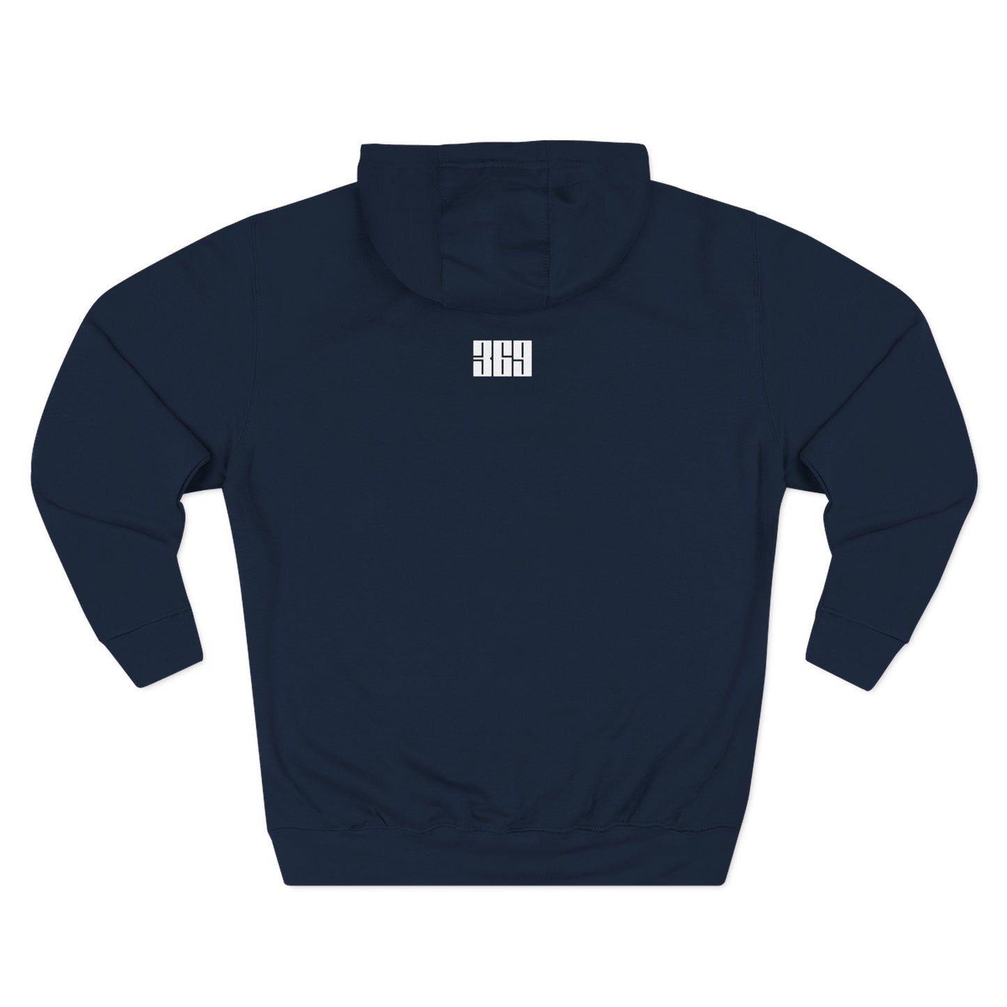 Back view of navy BOOSTED SNOWMOBILES MATTER black hoodie - sustainable sled life apparel- 369