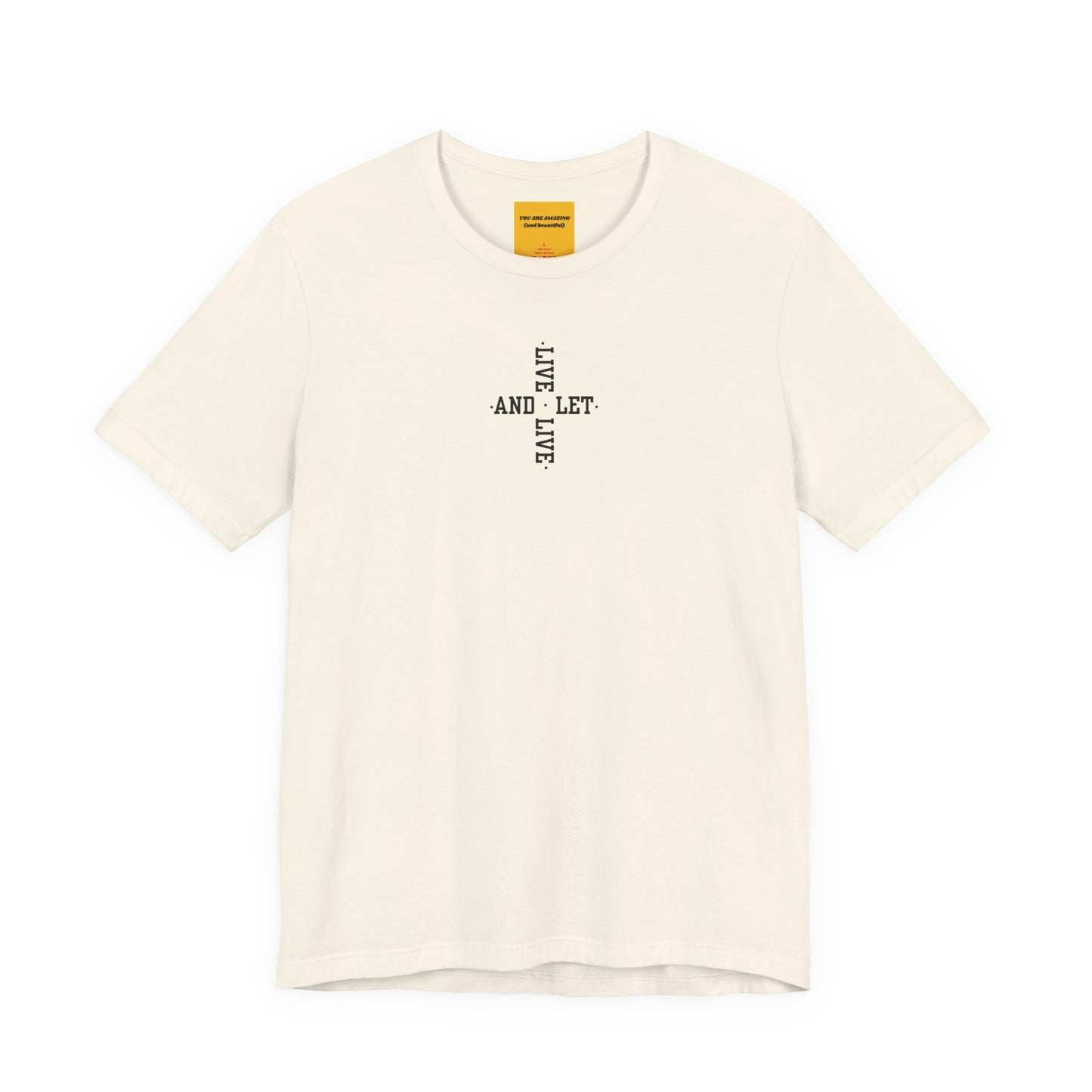 LIVE AND LET LIVE - (Chakra Cross)(Black Text)-Unisex Jersey Short Sleeve Tee