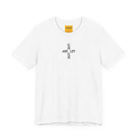 LIVE AND LET LIVE - (Chakra Cross)(Black Text)-Unisex Jersey Short Sleeve Tee