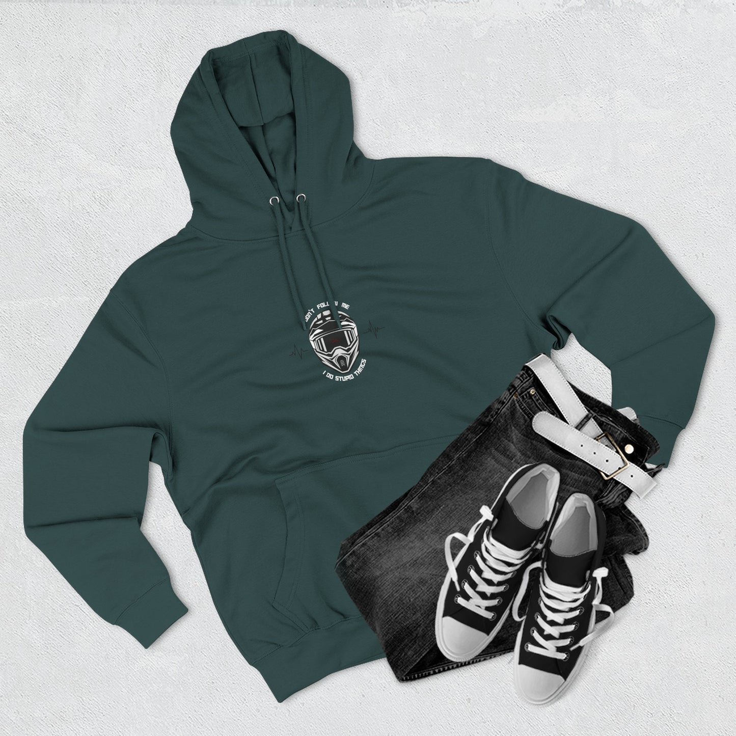 DON'T FOLLOW ME, I DO STUPID THINGS -front graphic -"ECO and SUSTAINABLE, 80% Cotton, Three-Panel Fleece Hoodie-(BCI)(OEKO-TEX)