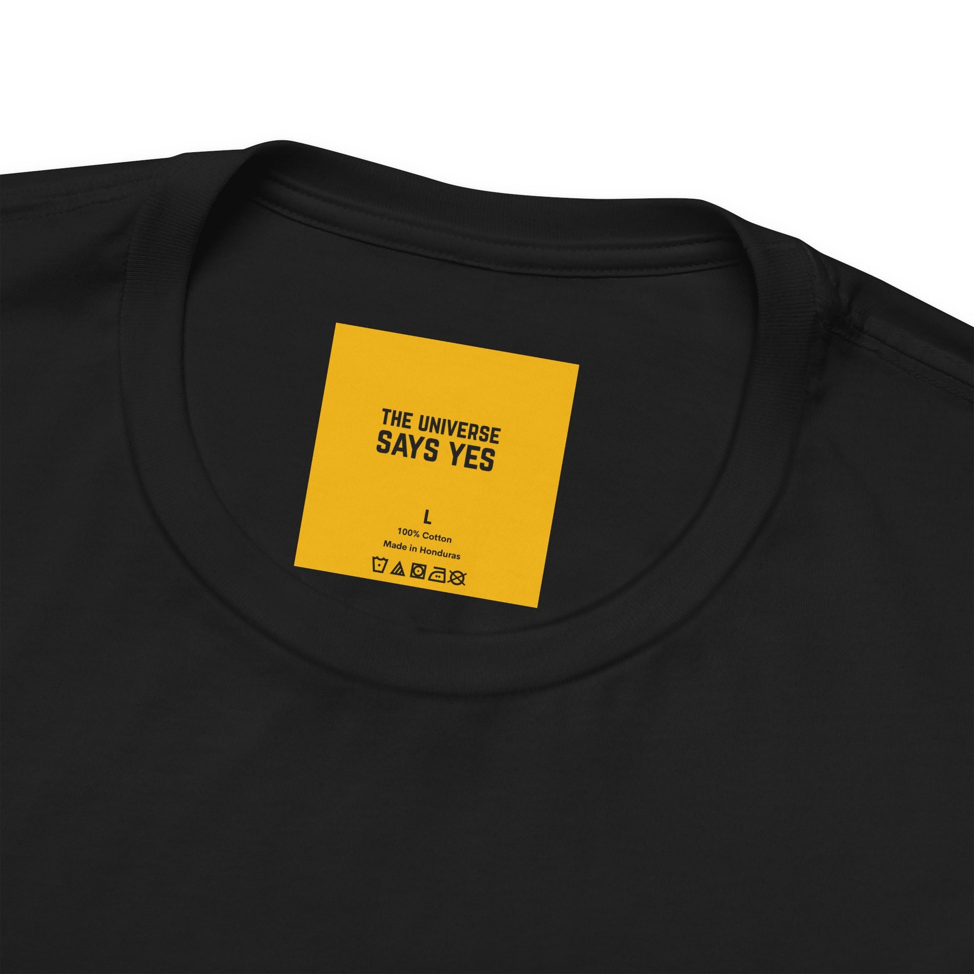 motivational t-shirt - close-up detail of graphic design secret message neck label