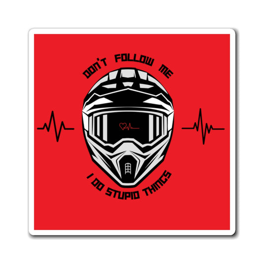 Motocross snowmobile  helmet graphic with text on a red background