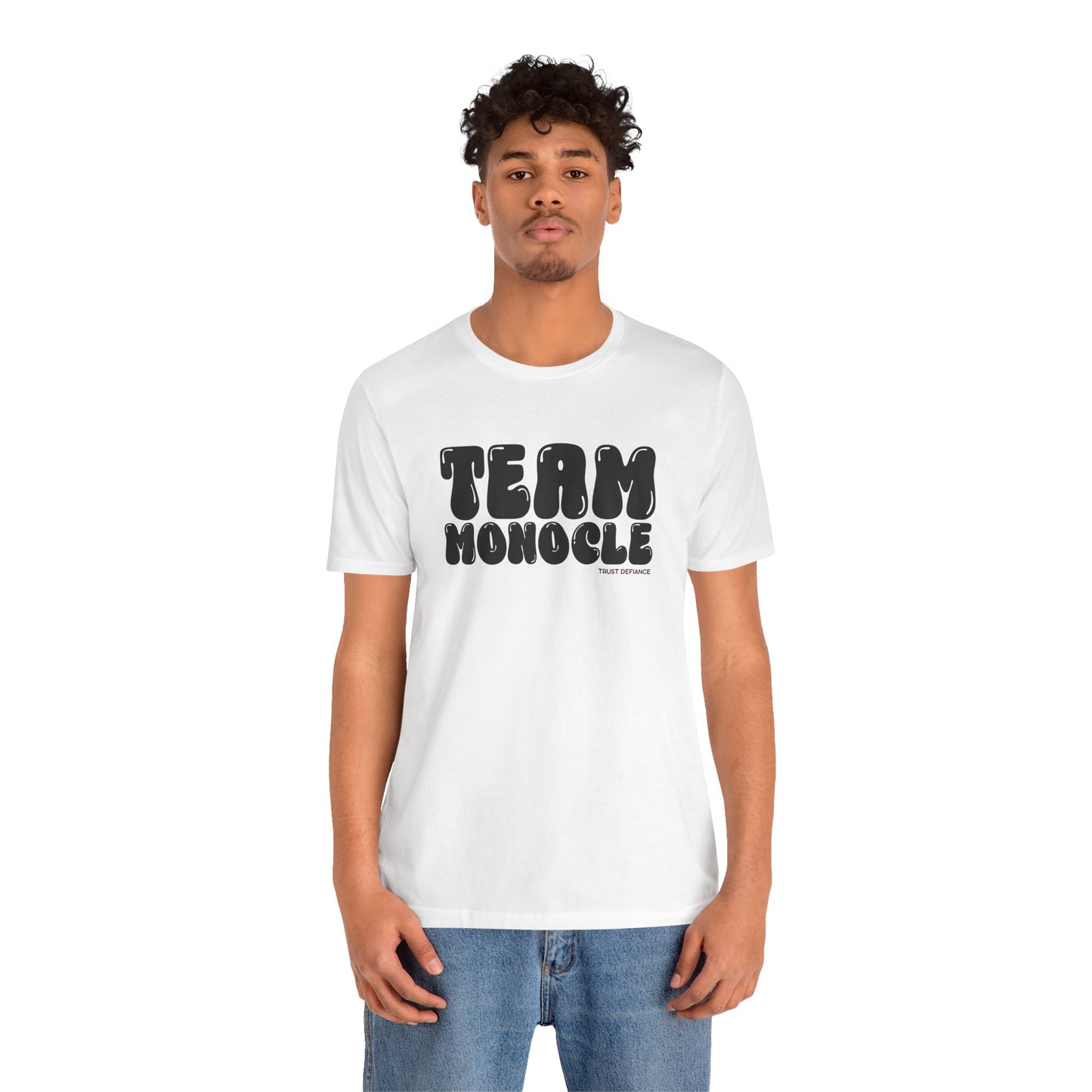 TEAM MONOCLE (The hidden cost of doing nothing) Unisex Jersey Short Sleeve Tee