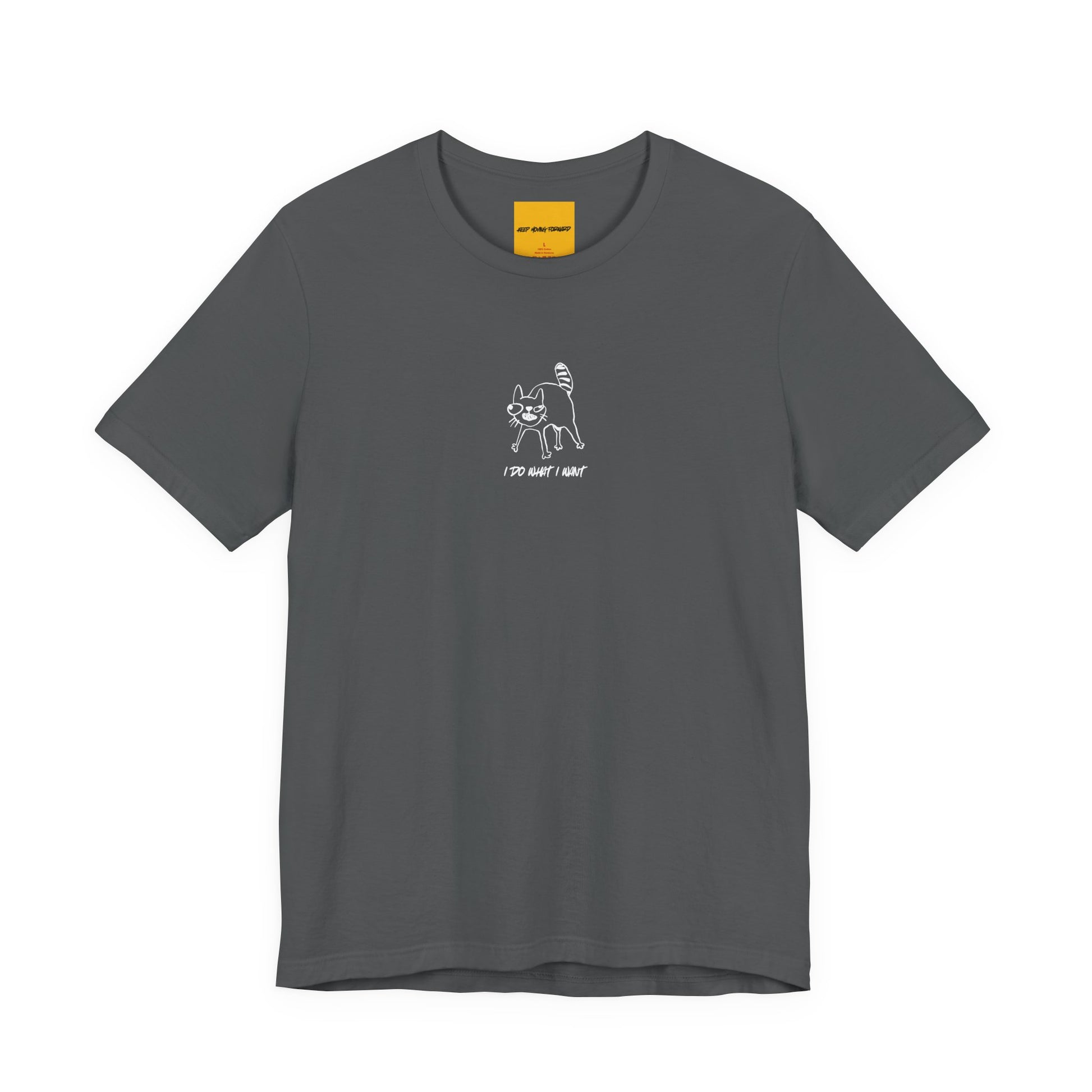 asphalt gray unisex t-shirt with I DO WHAT I WANT text - funny crazy cat lady tee