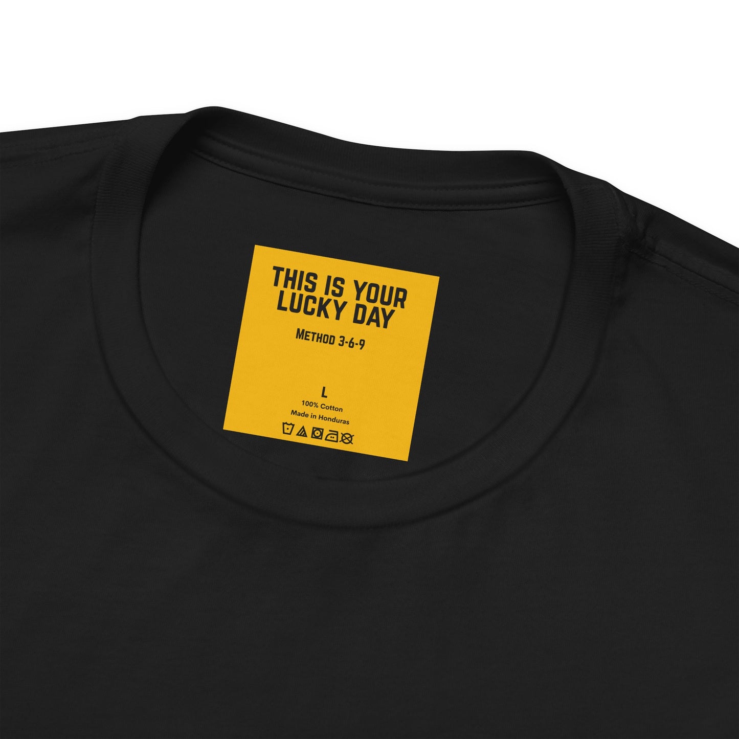 SMELL MY BAG hockey player tee - close-up detail of graphic design neck label hidden message text THIS IS YOUR LUCKY DAY method 3 6 9