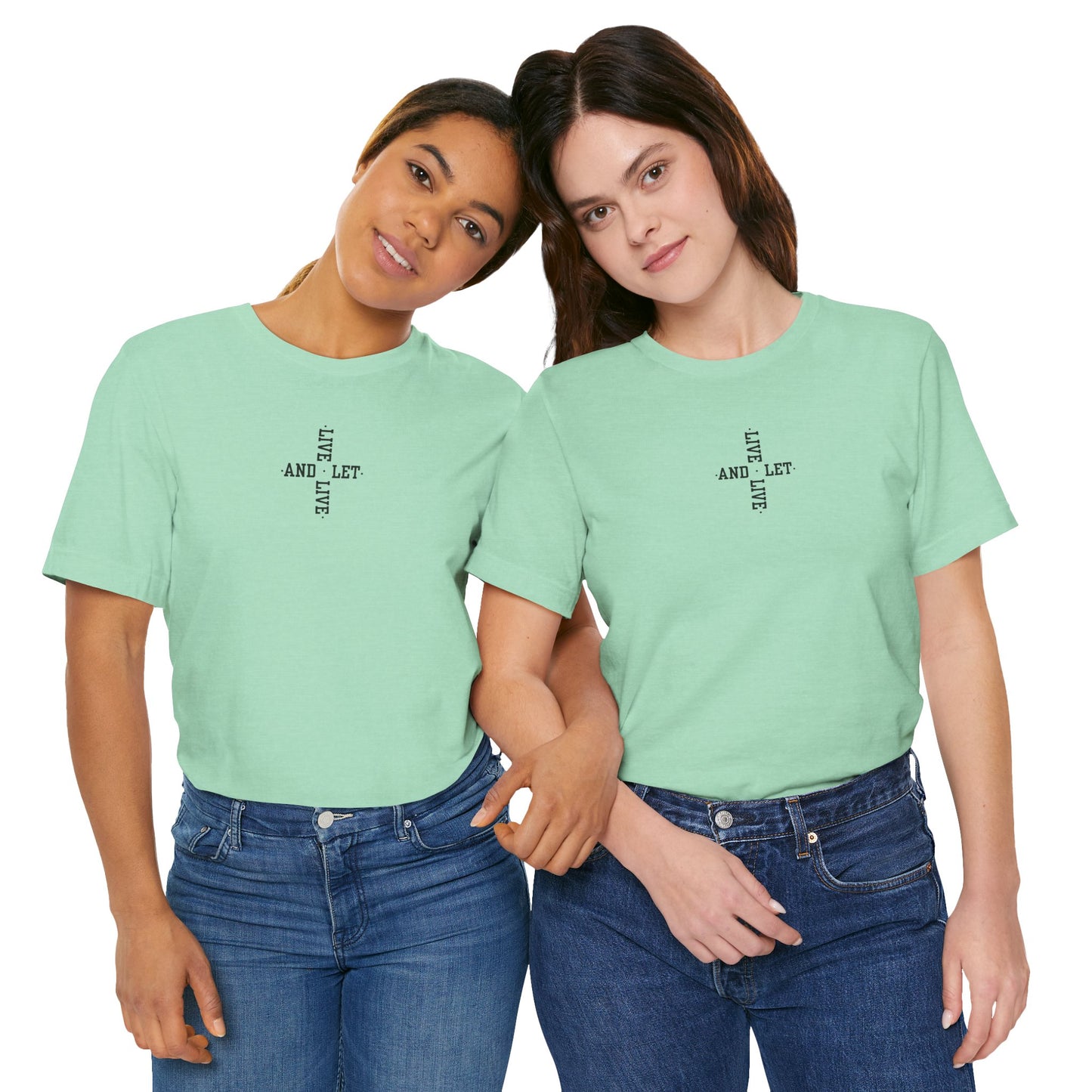 LIVE AND LET LIVE - (Chakra Cross)(Black Text)-Unisex Jersey Short Sleeve Tee