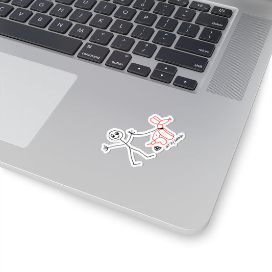 STICK MAN WALKING BALLOON DOG -Kiss-Cut Stickers