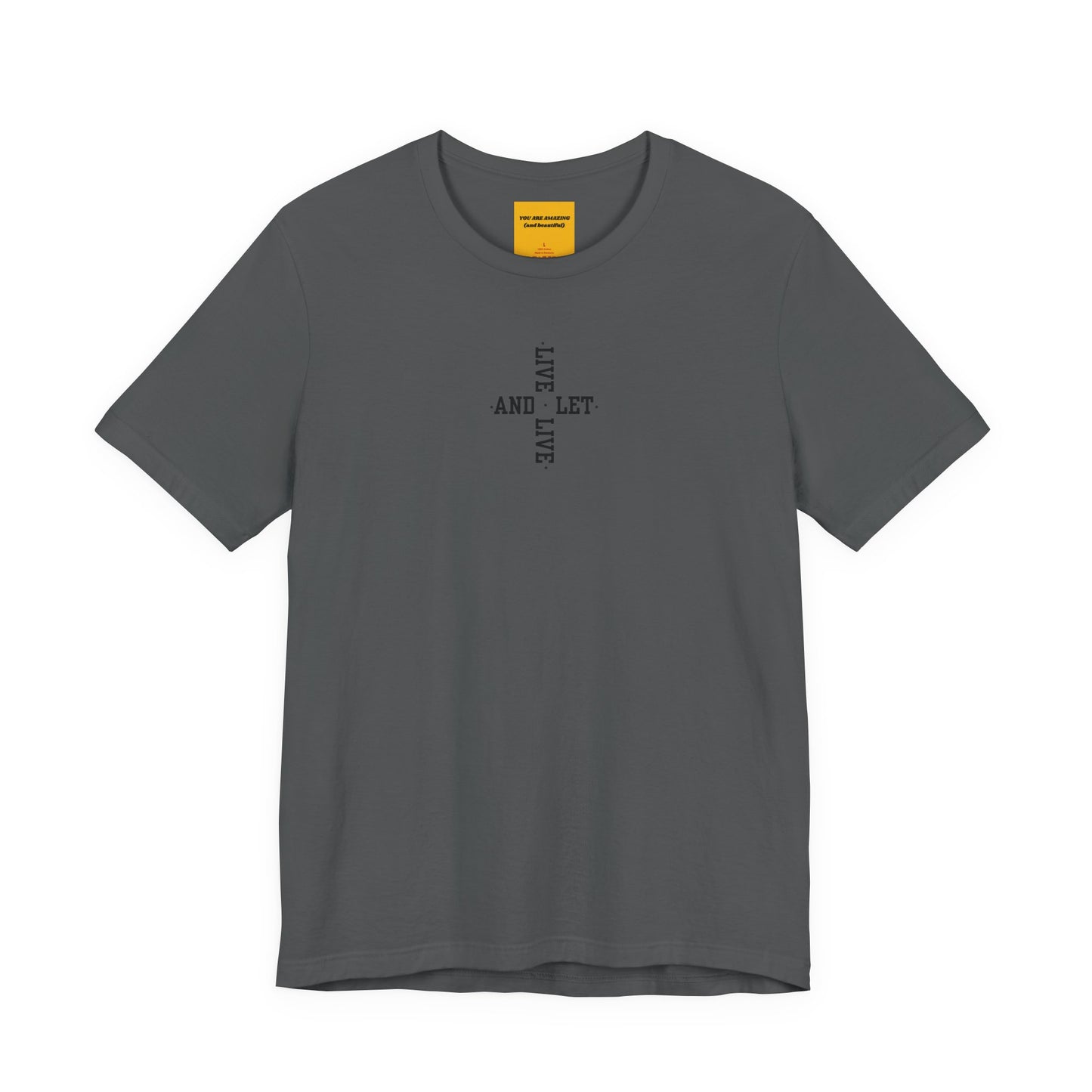 LIVE AND LET LIVE - (Chakra Cross)(Black Text)-Unisex Jersey Short Sleeve Tee