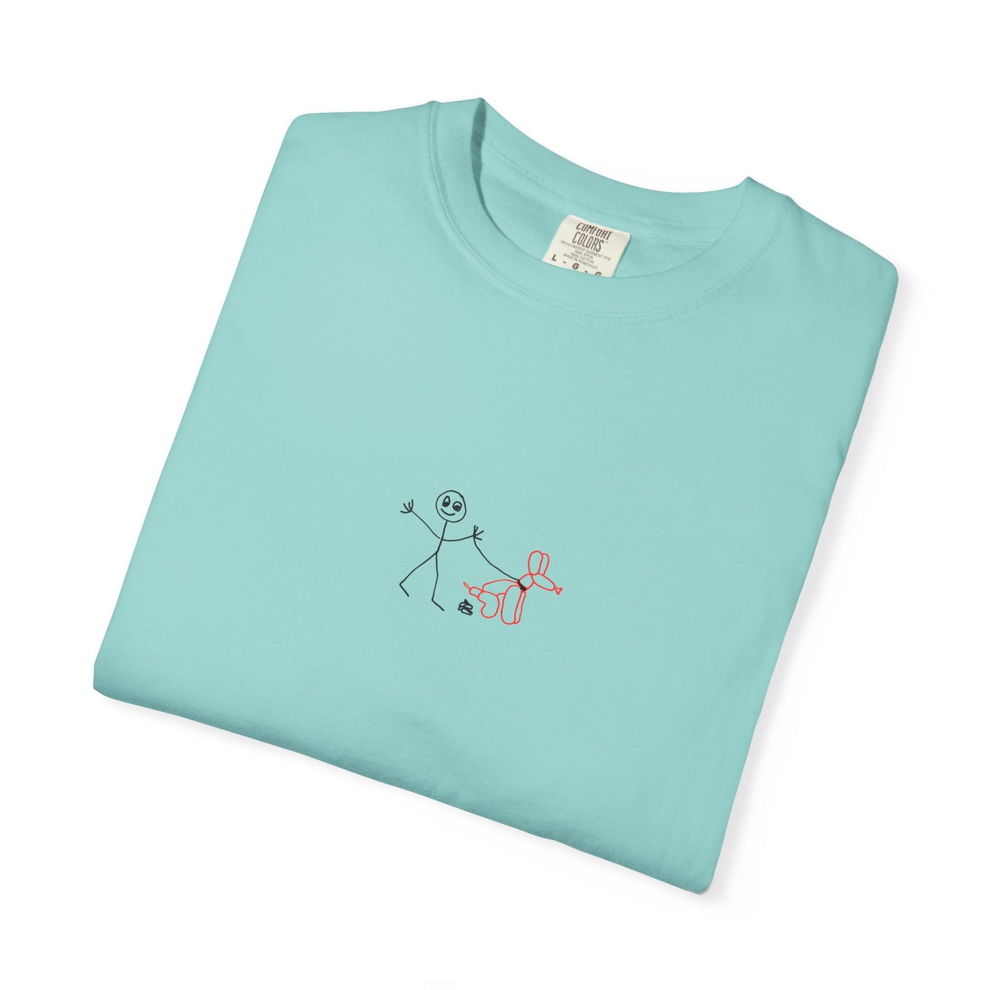 STICK MAN WALKING HIS BALLOON DOG-Original Art by a.Hooman -100% U.S COTTON - Unisex - Eco conscious Garment-Dyed T-shirt